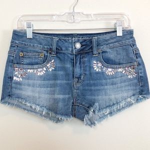 American Eagle / Distressed Bejeweled Denim Shorts